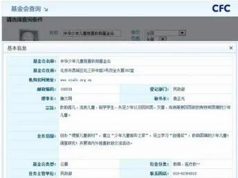 中华少年儿童慈善救助基金会网络查询显示