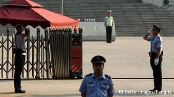 JINAN, CHINA- AUGUST22: Chinese policemen guard outside the Jinan Intermediate People