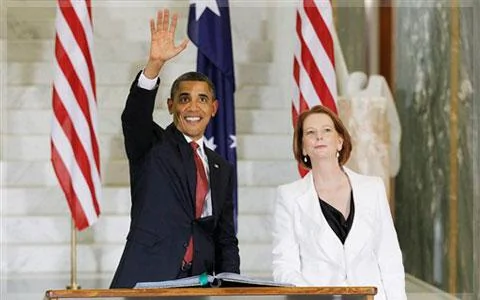 美國總統奧巴馬與澳大利亞總理吉拉德11月16日在坎培拉