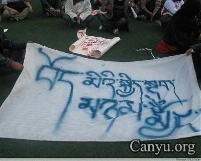 藏人大學生靜坐呼籲當局停止殺戮