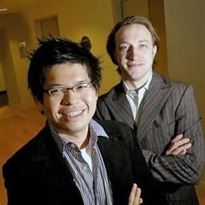 圖為YouTube的兩位共同創辦人史蒂芬.陳(左)和切德.賀爾利(右)(檔案照片)