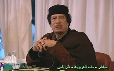 这是利比亚总统卡扎菲3月15日出现在电视上的画面
