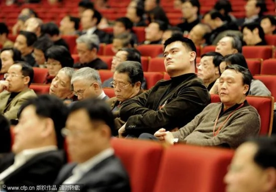 姚明參加上海人代會「眾人皆醉我獨醒」的照片