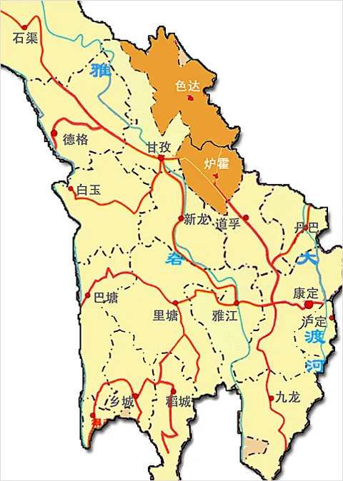 中國四川甘孜藏區地圖
