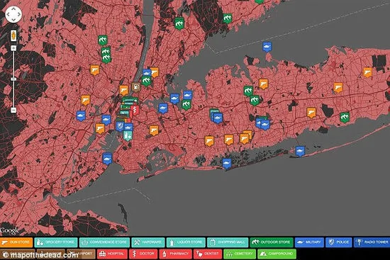 有用的嚮導：紐約市的殭屍地圖在其他一些東西中標出了紐約市武器商店和便利店。這些帶有不詳的紅黑配色的死亡地圖也可以方便的切換到常規版本 