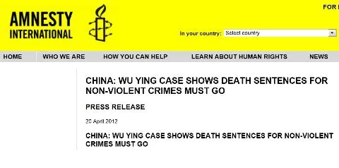 图为国际特赦在其网页上发表的英文声明