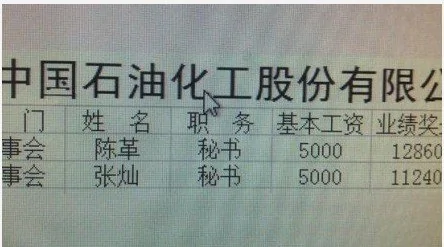 网曝中石化普通秘书月薪3万 底薪5000奖金超1万