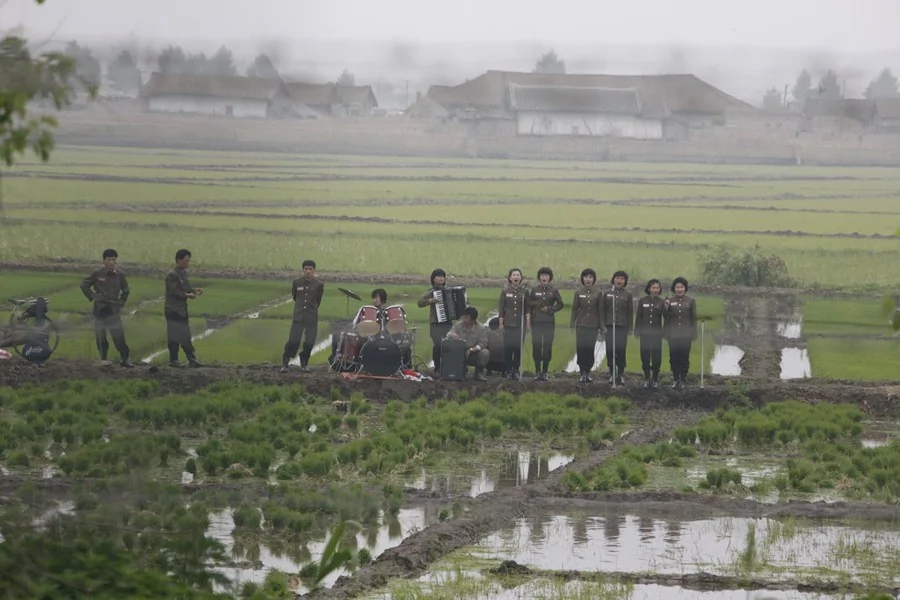 真是催人奋进啊！朝鲜歌唱队田间唱歌助阵农民插秧（高清）