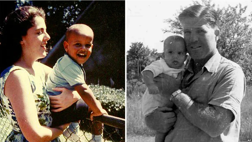 那時候的他們尚不知道白宮是什麼。左圖為嬰兒時代的歐巴馬和他的人類學家母親在夏威夷。右圖為嬰兒時代的羅姆尼，抱著他的是他後來成為美國汽車公司首腦和密西根州州長的父親。（左圖來自AP。）