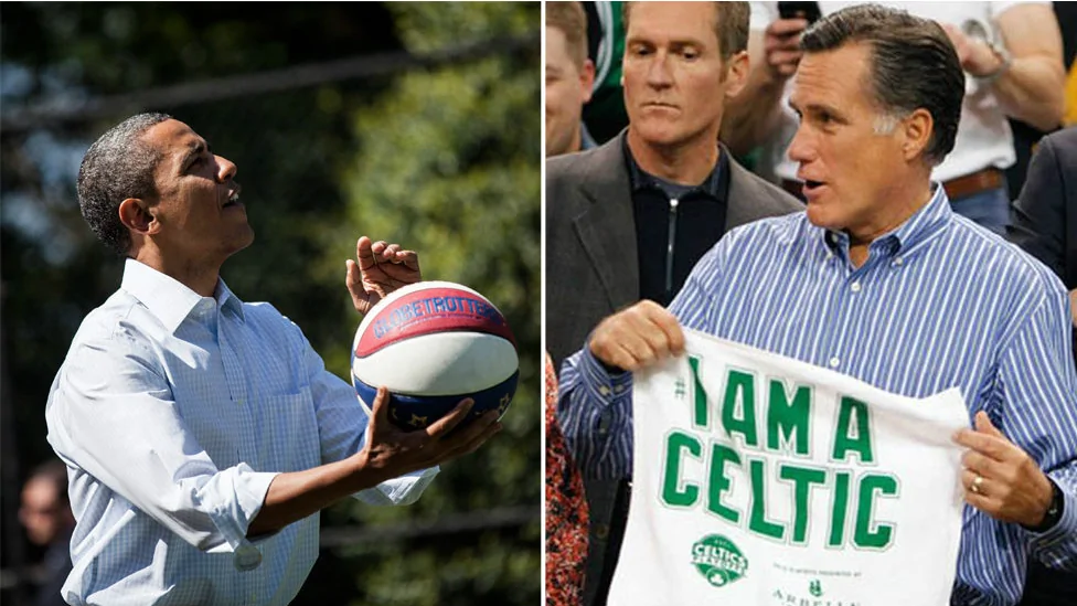 兩個男人都熱衷於健身。歐巴馬熱愛玩籃球。羅姆尼得到了一件波斯頓凱爾特人隊的背心，雖然他更喜歡別的運動。