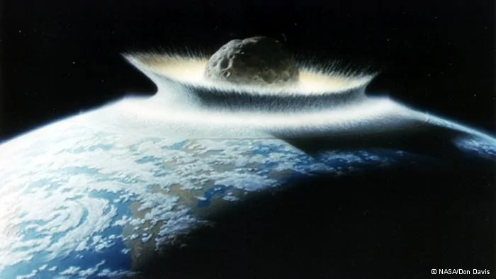 Titel: Asteroid schlägt auf Erde ein
Schlagworte: Erde, Asteroid, Weltuntergang, NASA
Bildbeschreibung: Artist's concept of a catastrophic asteroid impact with the early Earth. An impact with a500-km-diameter asteroid would effectively sterilize the planet. The Earth may have experienced such gigantic impacts in its youth, but fortunately today there are no projectiles this large to threaten our planet.
Bildrechte:
- Es handelt sich um ein durch einen Verlag, ein Unternehmen oder eine
Institution bereitgestelltes Bild(außer eine Bild-Agentur, mit der die DW
einen Rahmenvertrag abgeschlossen hat):
Angabe der Quelle/des Zulieferers: NASA
Rechteeinräumung: NASA still images; audio files; video; and computer files used in the rendition of3-dimensional models, such as texture maps and polygon data in any format, generally are not copyrighted. You may use NASA imagery, video, audio, and data files used for the rendition of3-dimensional models for educational or informational purposes, including photo collections, textbooks, public exhibits, computer graphical simulations and Internet Web pages. This general permission extends to personal Web pages.
Copyrightangabe: Don Davis