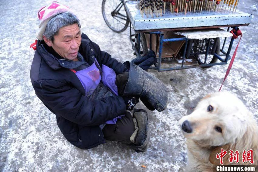 小狗对身残主人不离不弃 帮助拉车卖冰糖葫芦