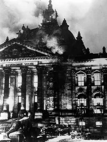 GettyImages2658536
The Reichstag in flames during the Nazi ascent to power in Berlin.(Photo by Fox Photos/Getty Images)
