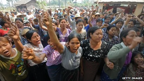 缅甸农民抗议昂山素季的铜矿立场