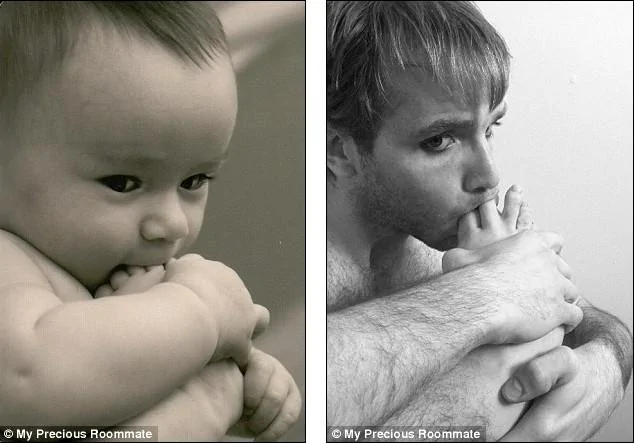 男子模仿嬰兒姿態網絡爆紅舔腳趾照片被贊經典(組圖)
