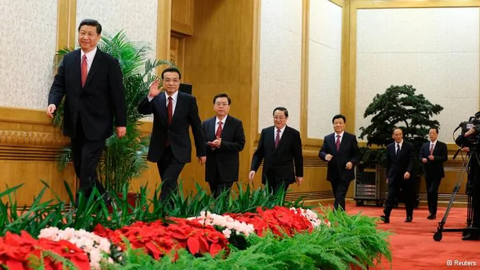 China's new Politburo Standing Committee members(from L to R) Xi Jinping, Li Keqiang, Zhang Dejiang, Yu Zhengsheng, Liu Yunshan, Wang Qishan and Zhang Gaoli arrive to meet the press at the Great Hall of the People in Beijing, in this November15,2012 photo released by Chinese official Xinhua News Agency. REUTERS/Xinhua/Ding Lin(CHINA- Tags: POLITICS) NO SALES. NO ARCHIVES. FOR EDITORIAL USE ONLY. NOT FOR SALE FOR MARKETING OR ADVERTISING CAMPAIGNS. THIS IMAGE HAS BEEN SUPPLIED BY A THIRD PARTY. IT IS DISTRIBUTED, EXACTLY AS RECEIVED BY REUTERS, AS A SERVICE TO CLIENTS. CHINA OUT. NO COMMERCIAL OR EDITORIAL SALES IN CHINA. YES