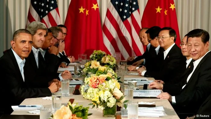 U.S. President Barack Obama(L) and Chinese President Xi Jinping(2nd R) meet at The Annenberg Retreat at Sunnylands in Rancho Mirage, California June8,2013. The two-day talks at a desert retreat near Palm Springs, California, was meant to be an opportunity for Obama and Xi to get to know each other, Chinese and U.S. officials have said, and to inject some warmth into often chilly relations while setting the stage for better cooperation.
