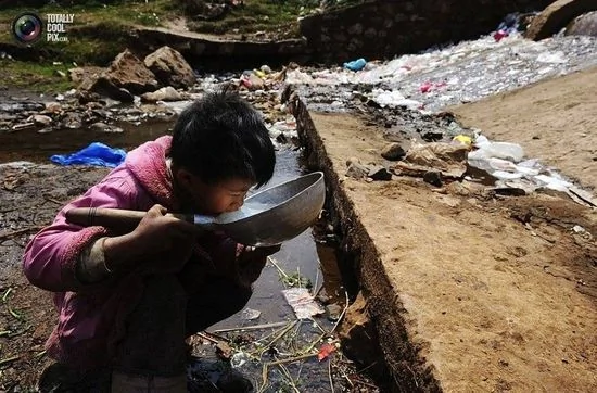 抚远，一名少年正在喝被污染的水。
