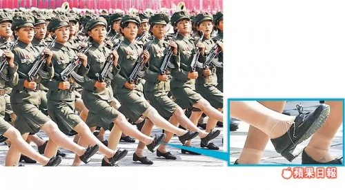 怕鞋踢飞　北韩女兵铁丝固定