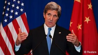 U.S. Secretary of State John Kerry attends a news conference in Beijing April13,2013. China and the United States will set up a working group on cyber-security, Kerry said on Saturday, as the two sides moved to ease months of tensions and mutual accusations of hacking and Internet theft. REUTERS/Paul J. Richards/Pool(CHINA- Tags: POLITICS SCIENCE TECHNOLOGY)