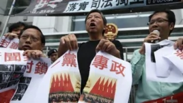 2012年11月香港民主派示威，撕毀關於中共十八大的圖片