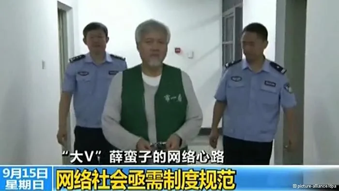 In this screen grab taken on15 September2013, Charles Xue Biqun(Xue Manzi), Chinese-American investor and Weibo celebrity who was detained last month on suspicion of soliciting prostitutes is seen during a report to police in Beijing, China. Chinese-American investor Charles Xue Biqun, a popular weibocommentator who was detained last month on suspicion of soliciting prostitutes, has offered to work with authorities in their internet crackdown to help secure his release, state media reported. Xues pledge was carried across state media on Sunday(15 September2013) in what appeared to be the latest attempt by Beijing to justify its campaign against internet rumours and Big V or verified online celebrities who can command millions of followers. Xue- known as Xue Manzi to his12 million followers on Sina Weibo told Beijing police that he had made mistakes with his online postings, and held himself out as an example of the need to regulate the internet, according to a Xinhua report. The report featured prominently on major news portals on the mainland on Sunday. Xue told police in a Beijing detention centre that online influence had fuelled his ego, adding that he had misled internet users on various incidents.
