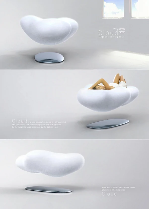 A magnetic sofa that feels like you are floating on a cloud.