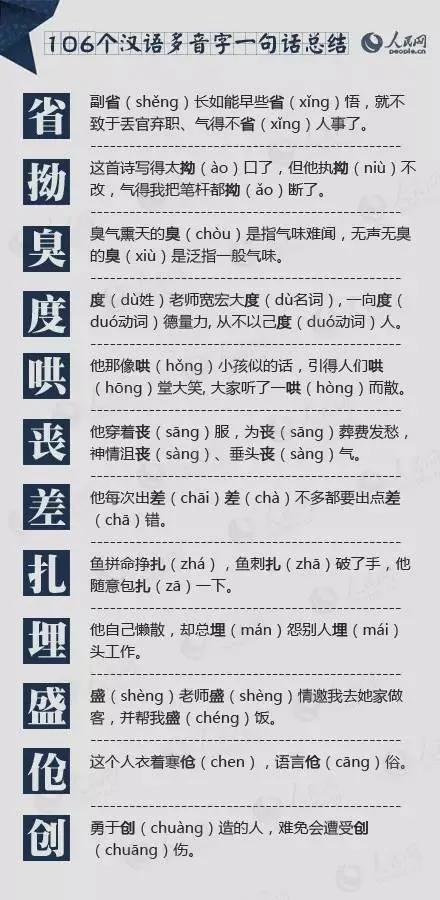 106个多音字一句话全总结 一起学习吧