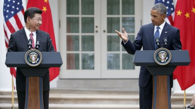美國總統奧巴馬與中共國家主席習近平在白宮記者會上（2015年9月25日）