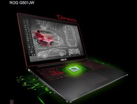 15.6英寸的華碩ROG G501JW筆記型電腦，外型纖薄便於攜帶，是電玩家的最佳選擇。（官網截圖）