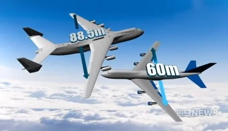 安托诺夫An-225“梦想式”运输机与波音747的对比。（视频截图）