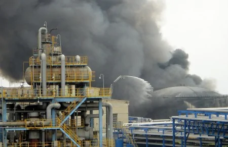 2011年8月29日中石油在大連的煉油廠。(STR/AFP/Getty Images)