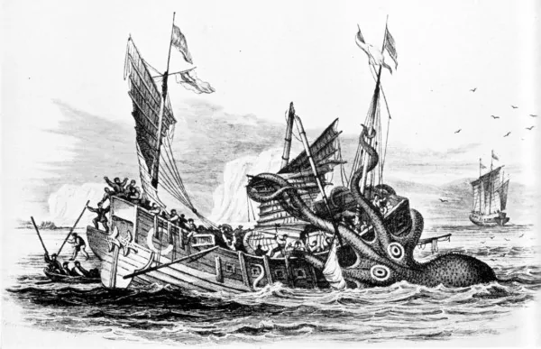 傳說中的巨型章魚襲擊商船（維基百科）