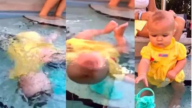 6个月宝宝栽进水里 妈妈却〝袖手旁观〞⋯用心良苦啊!