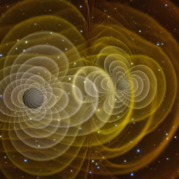 科学家根据爱因斯坦的广义相对论绘制的成对黑洞引力波。（Henze/NASA）