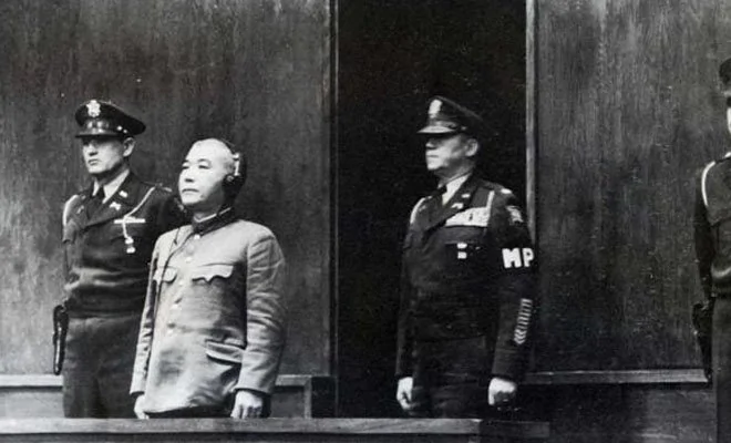 武藤章在东京审判的法庭上。