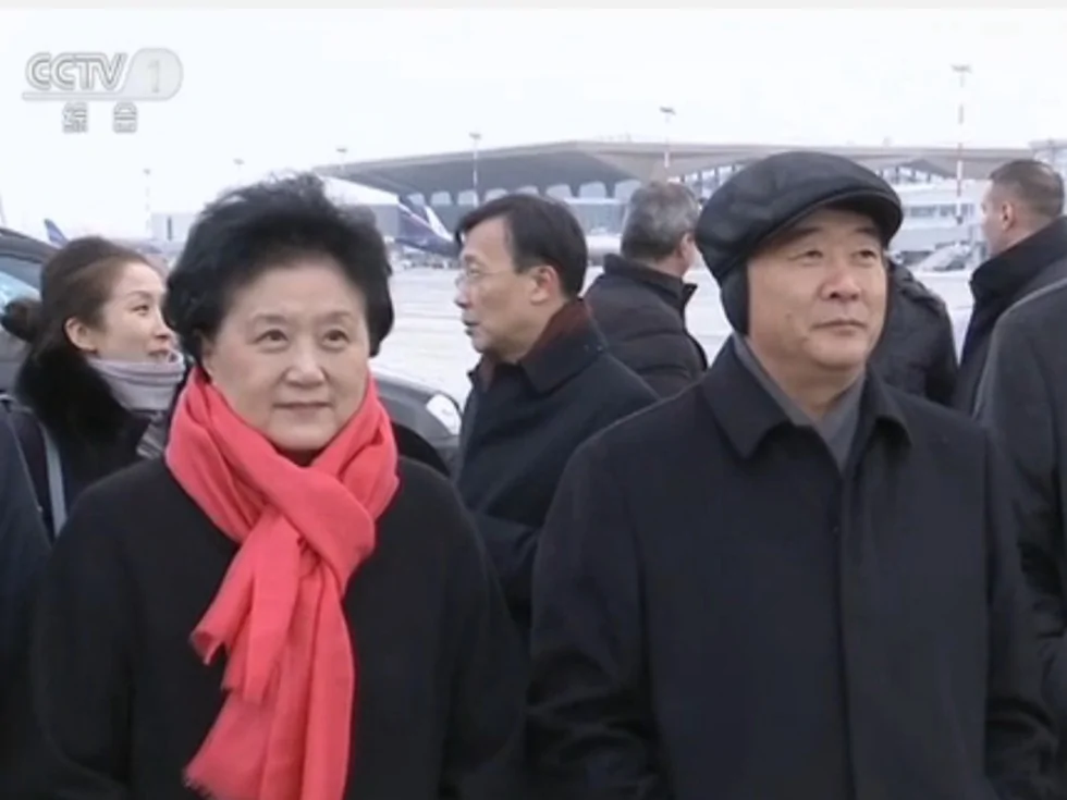 劉延東（左）、汪洋（右）在機場迎候李克強(圖源：中共政府網)