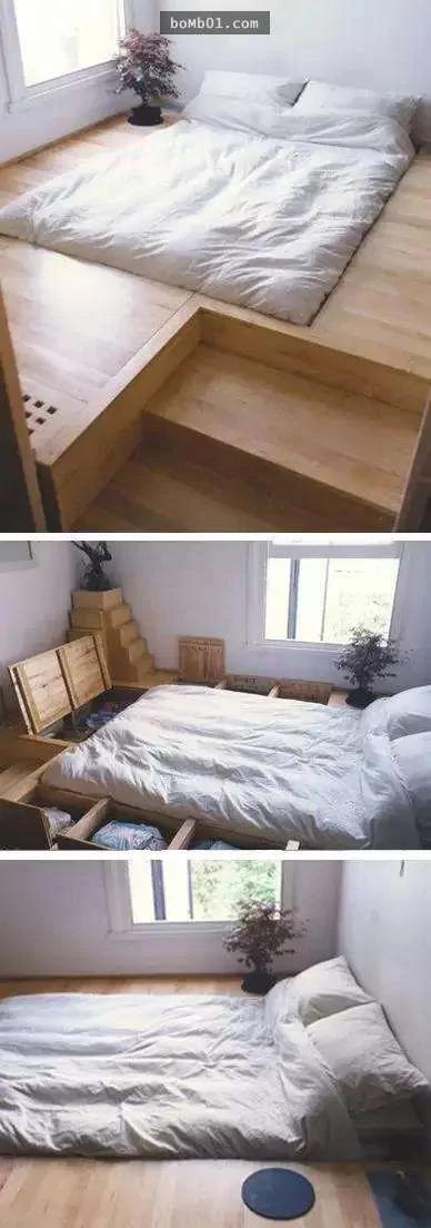 卧室床铺能省空间的设计!超实用…