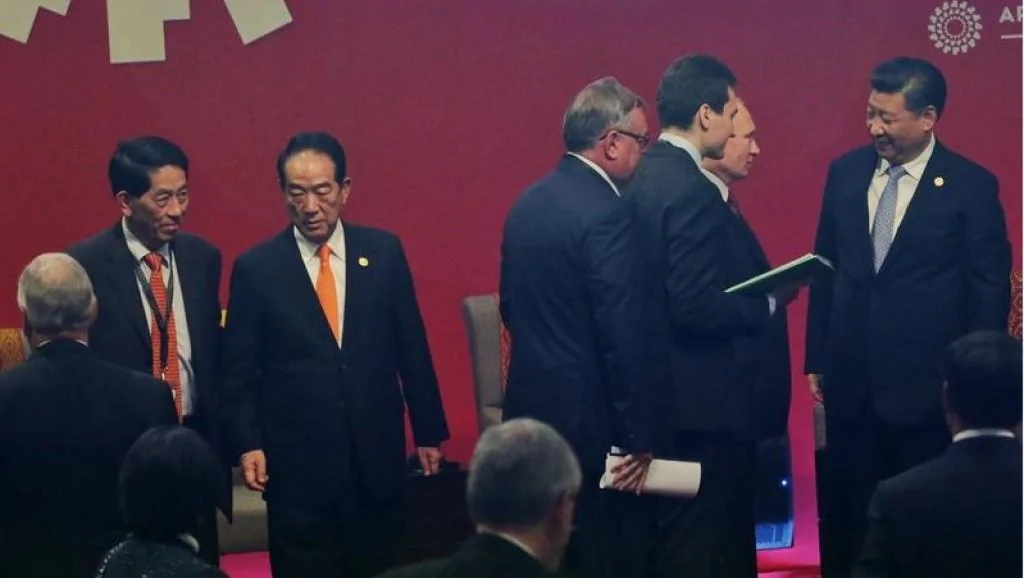 在APEC會議上的宋楚瑜和習近平（網絡圖片）