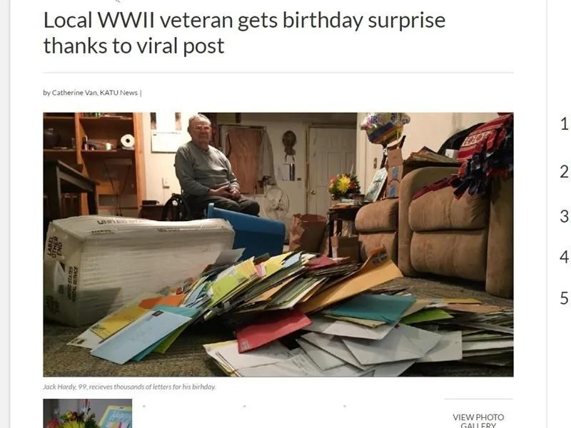 二戰老兵親友向網路求助 99歲大壽的他驚喜得笑開了！