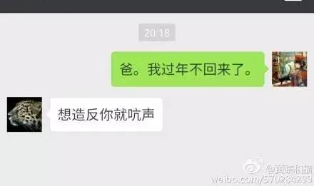 他给老爸发信息说春节不回家 老爸的回复爆炸了…