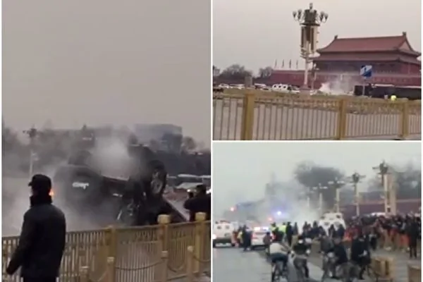 一辆军车周五在北京天安门失事侧翻，官方对事件模糊其词（网络图片）