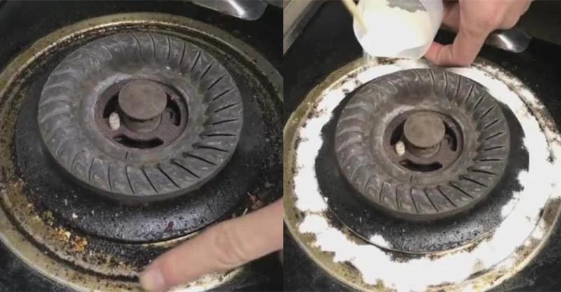 煤气灶两旁油渍难处理?外婆给我支了一招 没用一滴水就洗干净了…