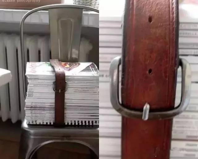 她把旧皮带从中剪断 竟然做成了一件家具!老厉害了