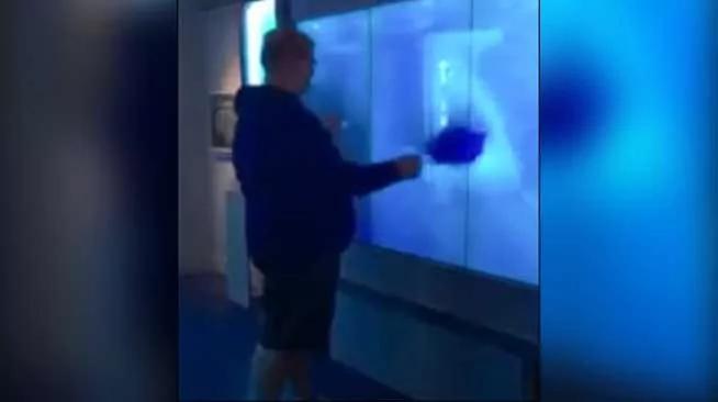 好奇害死猫!水族箱上写着“不要触摸” 男子却忍不住去触碰 结果下一幕竟吓坏大家!