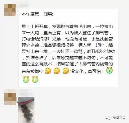毛骨悚然!男子从汽车排气管内扯出大量"女性毛发"
