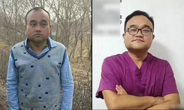 廣州醫生譚秦東對比圖；左：出獄後 右：入獄前