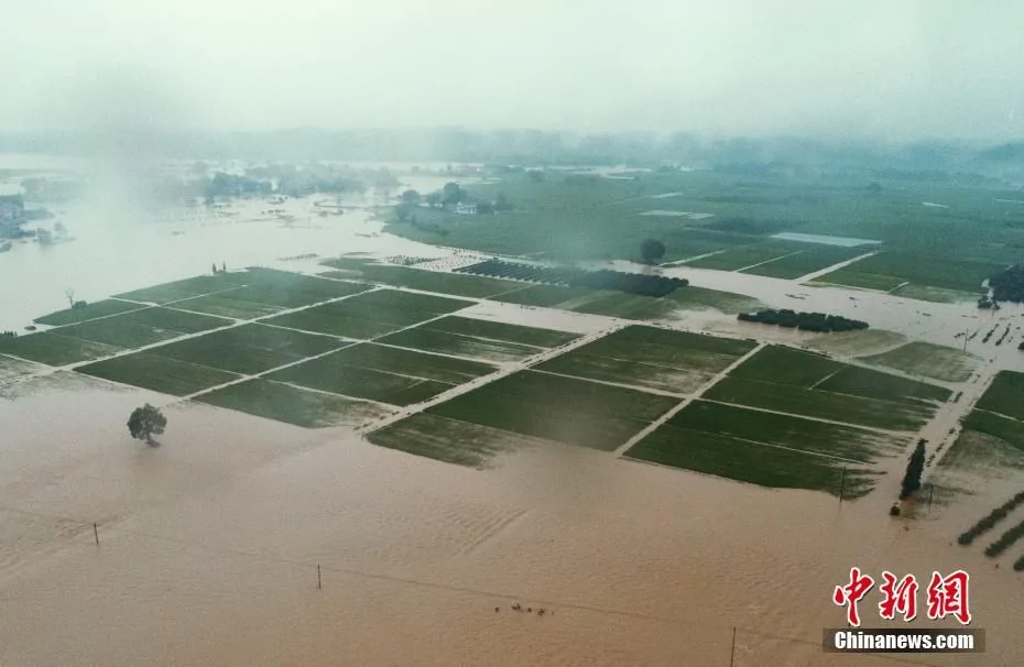 江西暴雨成灾 农田村庄受淹汪洋一片!