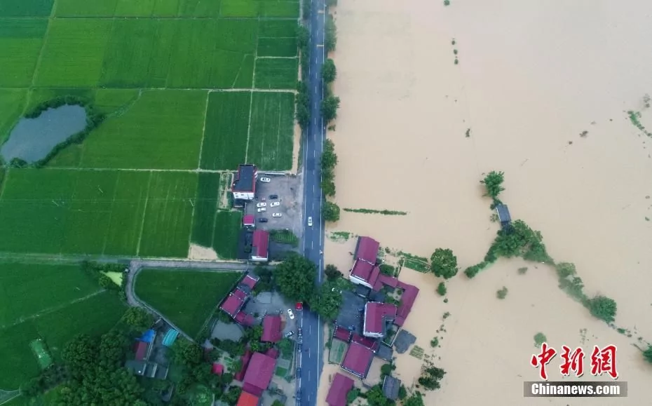 江西暴雨成灾 农田村庄受淹汪洋一片!