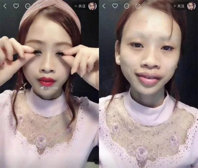 靓妹卸妆“撕掉脸皮” 真面目现形网友看傻